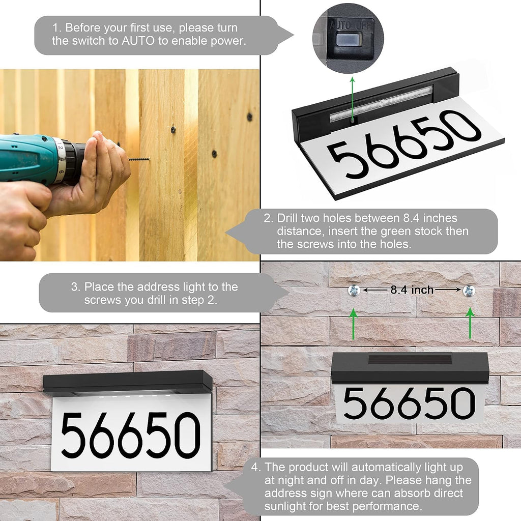 Solar House Number for Outside, Address Sign Waterproof