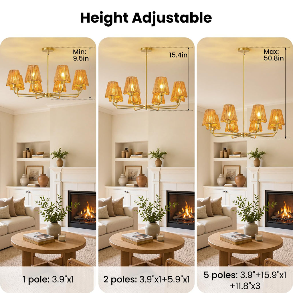 Rattan Chandelier Gold Boho Chandelier