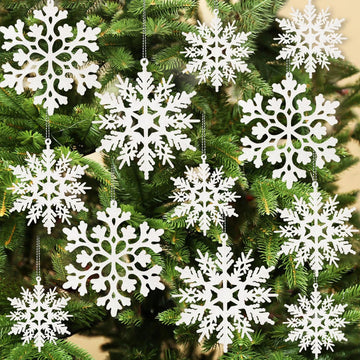 Glitter Snowflake Ornaments Decorations White - Set of 36
