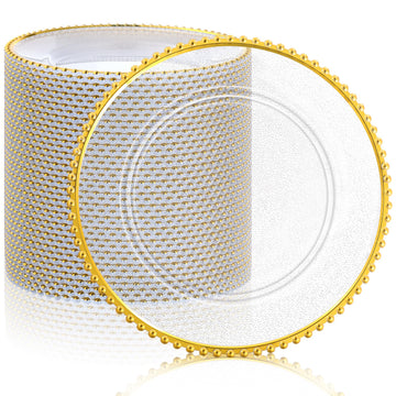 50 Pack Clear Charger Plates Bulk 13 Inch, Gold