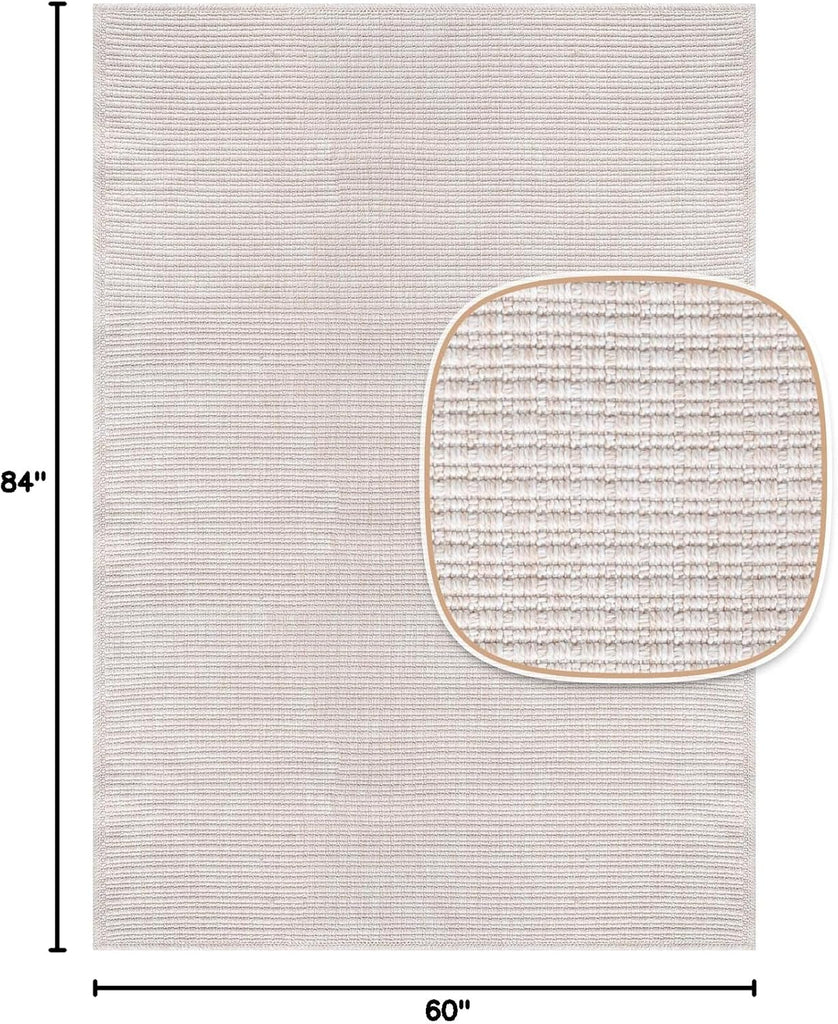 Easy Jute Off White Rug 5x7 Solid Washable Durable Outdoor Indoor Area Rugs for Living Dining Room P