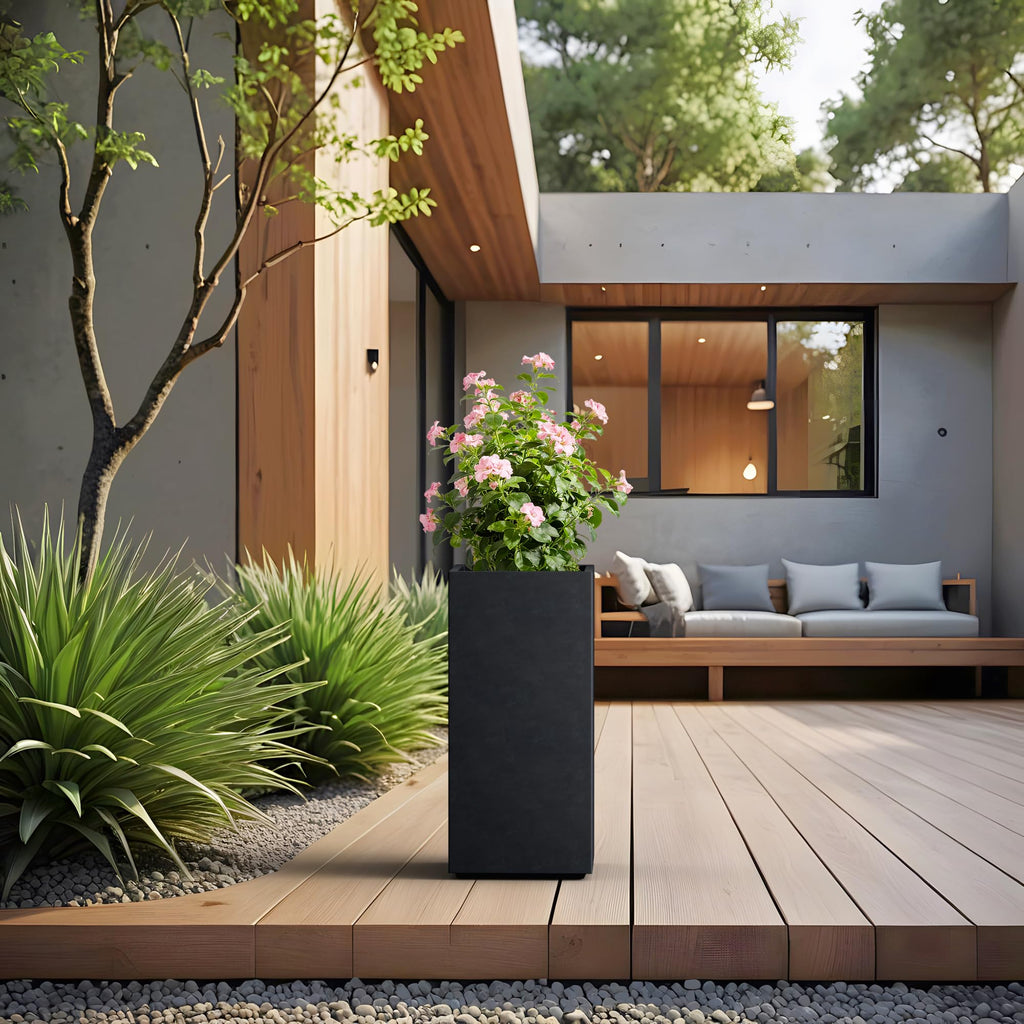 Accent Column Square Black Concrete Planter 23.6" H, Outdoor