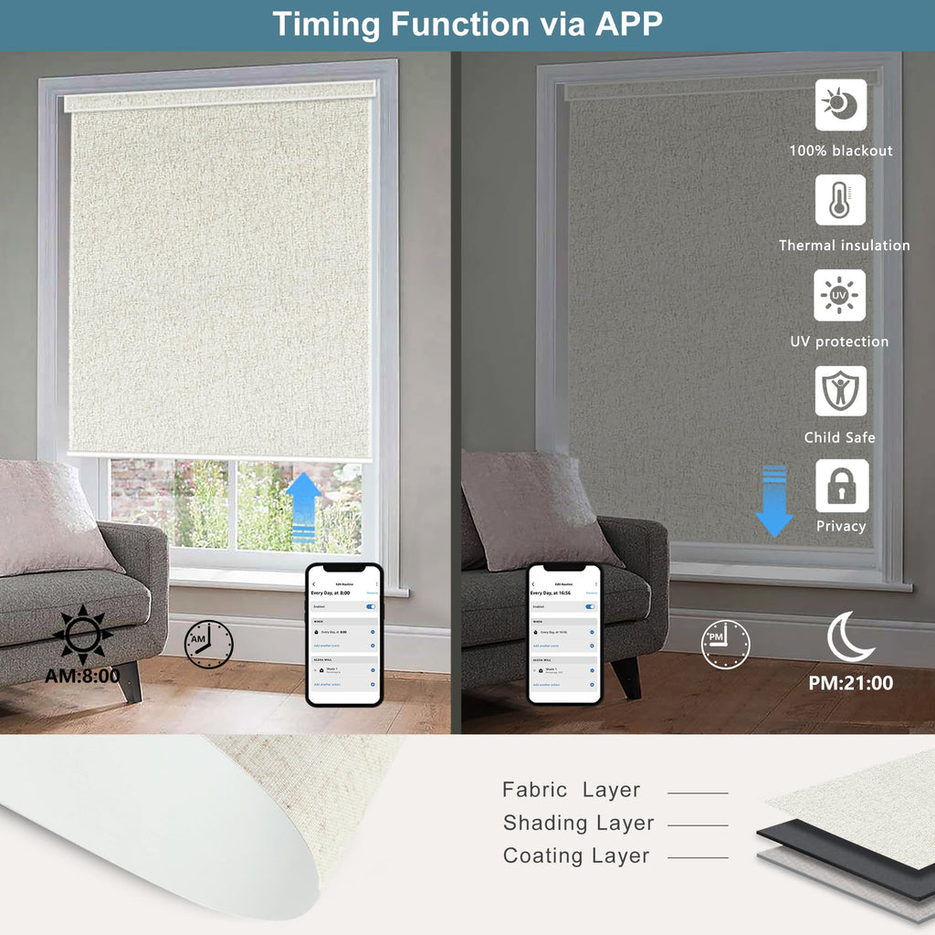Motorized Blinds with Remote, 100% Blackout, Voice Controlled