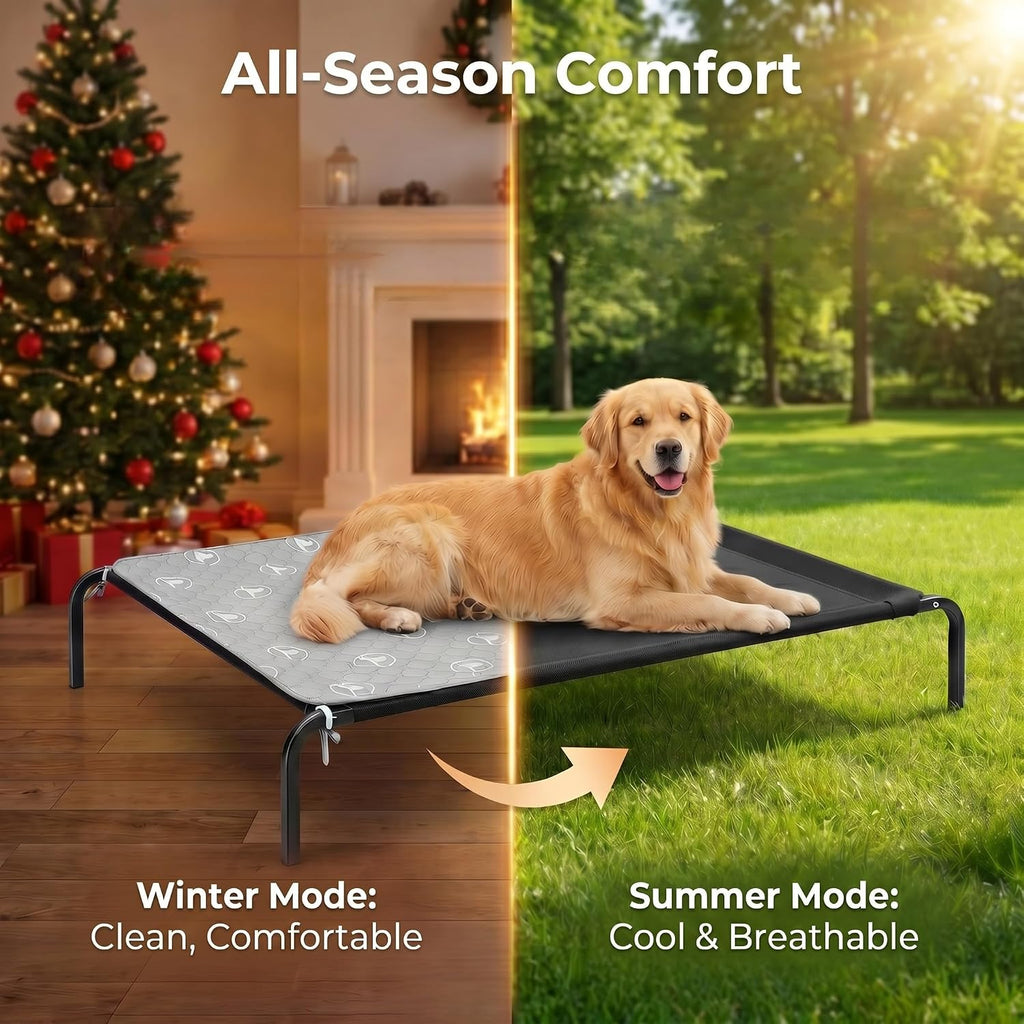 Elevated Dog Bed with Washable Pad for Large Dogs, Gray