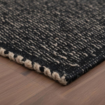 Black 2X3 Jute Rug Braided Construction - Farmhouse Woven Carpet - Mid-Century Modern Floor Covering