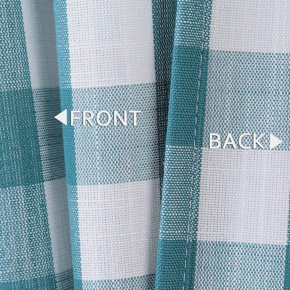 Teal White Buffalo Check Tier Curtains 36 Inch Long