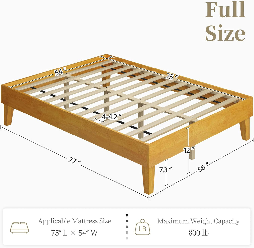 Solid Wood Platform Bed Frame Low-Profile Natural Wood