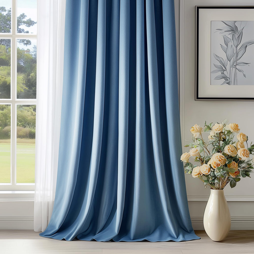 Velvet Blackout Curtains Blue Thermal Insulated Curtains Living Room Darkening Curtains 108 Inches Long Soft Luxury