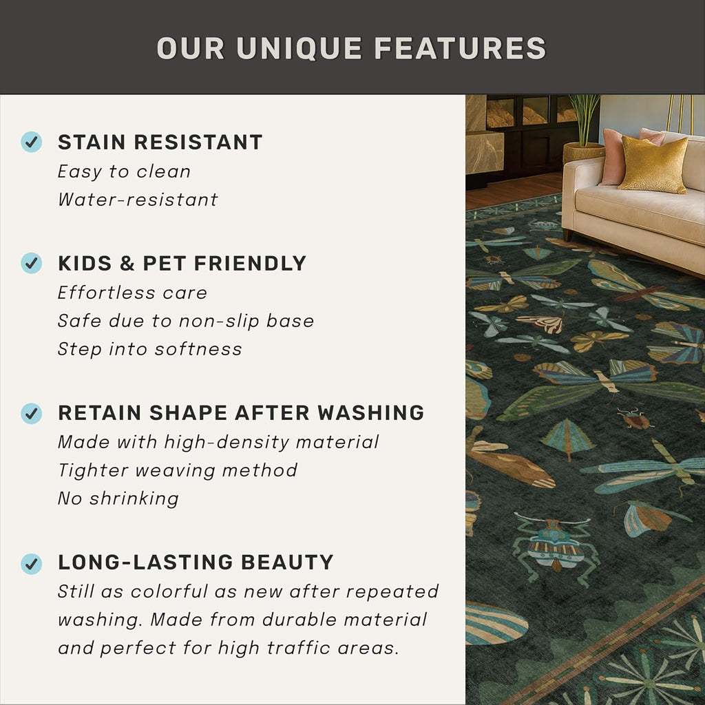 8 ft Long Hallway Runner Rug - Boho Green Rug for Kitchen Floor, Entrance Indoor, Washable Wide Runn