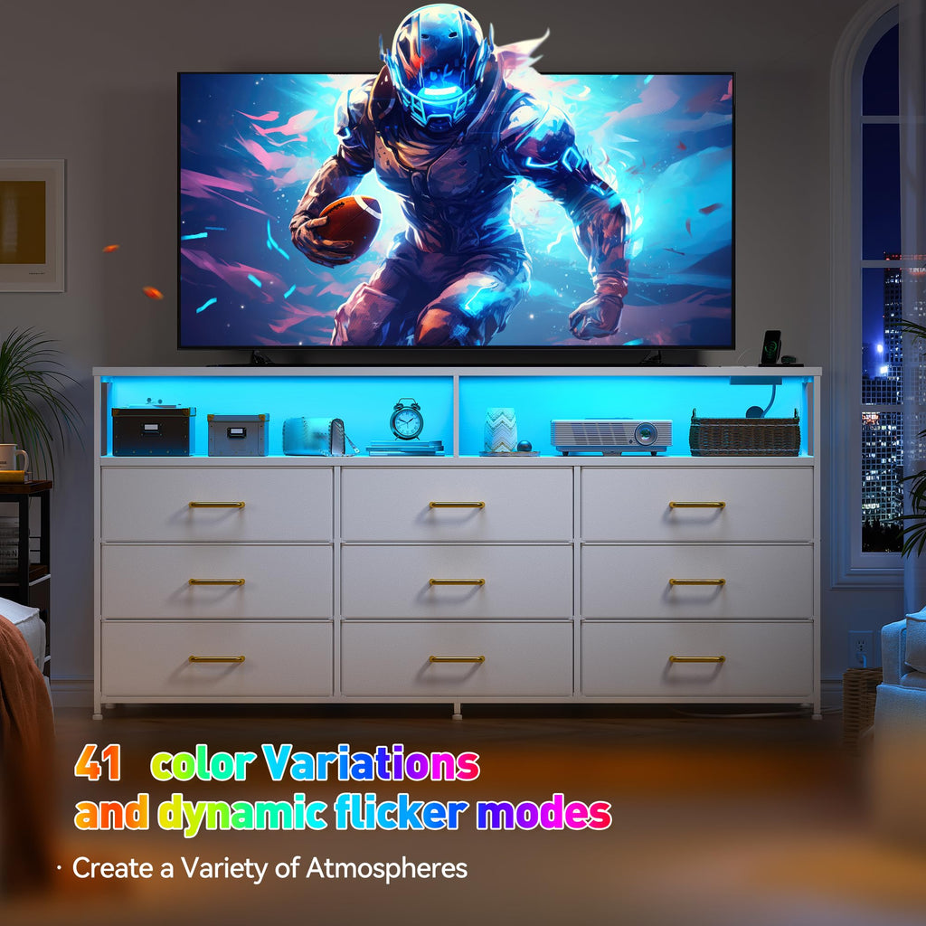 55" W with Charging Station & LED Light, White