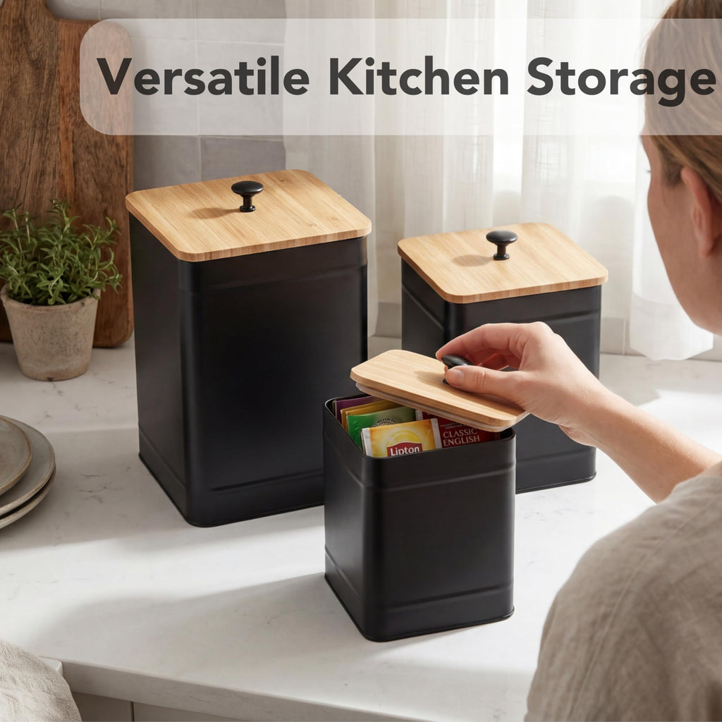 Kitchen Canisters for Countertop Set of 3, Airtight Canisters Sets for the Kitchen Counter with Lid, Metal Farmhouse
