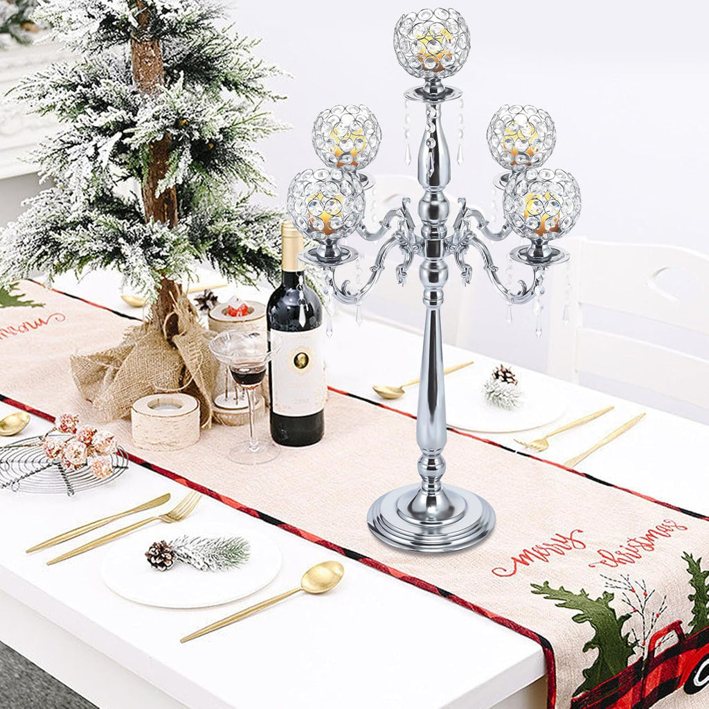 5 Arms 29.5in Tall Floor Candelabra Centerpieces Silver Crystal Candlestick Holders Crystal Chandelier Candle Holder