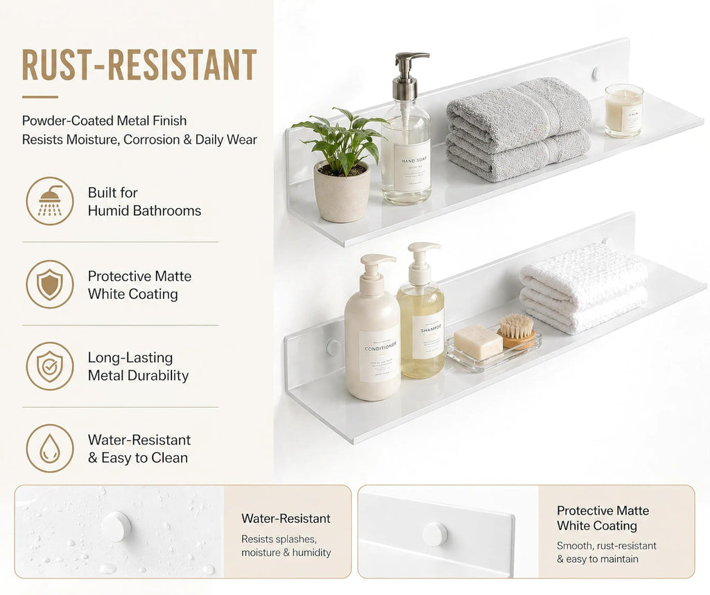 White Wall Shelves, Small Corner Floating Bathroom Shelf, Lack Slim Metal Decor Display Modern Long Shelves for