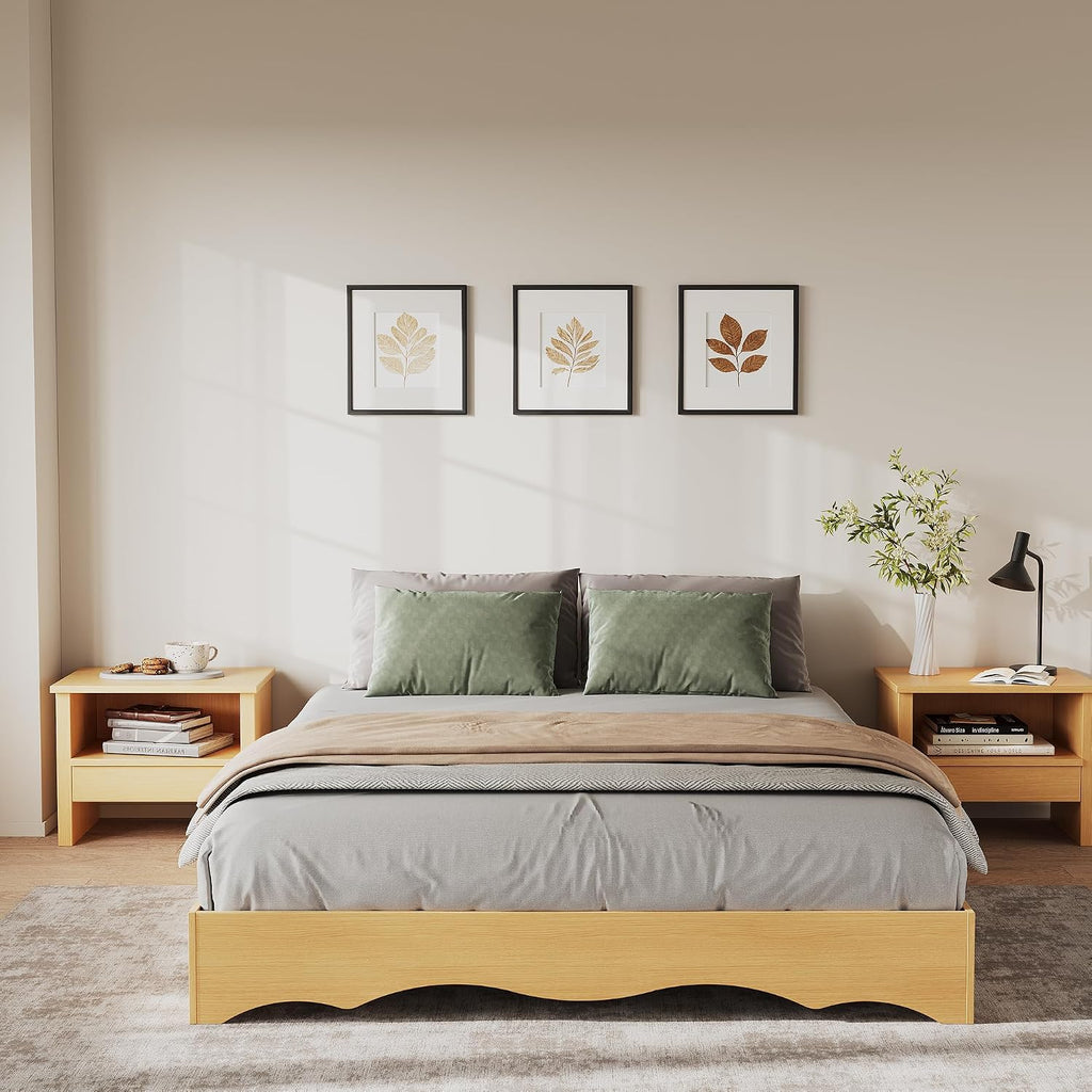 Wood Platform Bed Frame with Wave Edge, Low Profile Bed Frame
