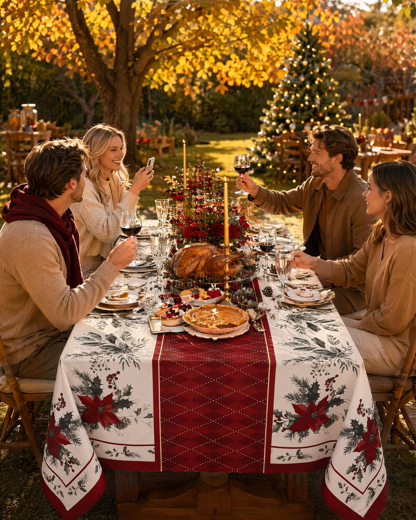 Christmas Tablecloth Rectangle, Holiday Dining Decor, 60x102 Inch