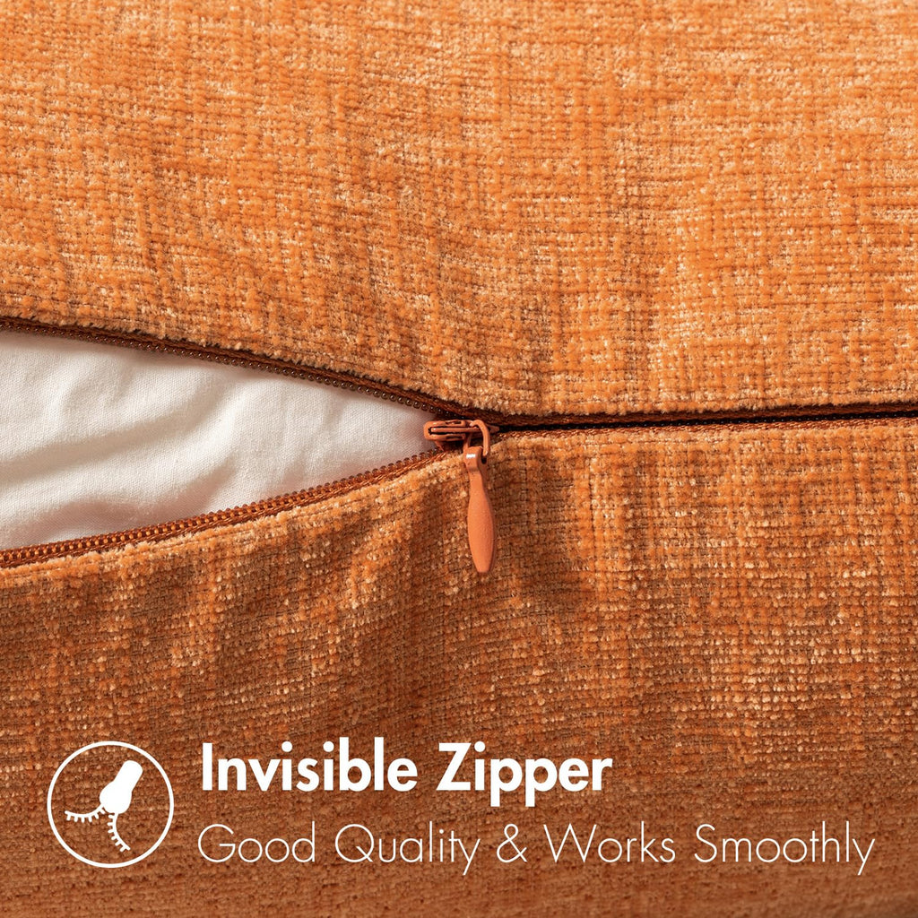 Soft Chenille Fall Throw Pillow Covers Orange 20x20 Inch Pack of 2