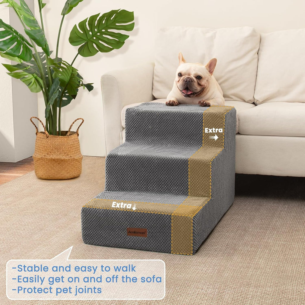 Dog Stairs for Small Dogs, Wider 3-Step Pet Steps for Couch & Bed