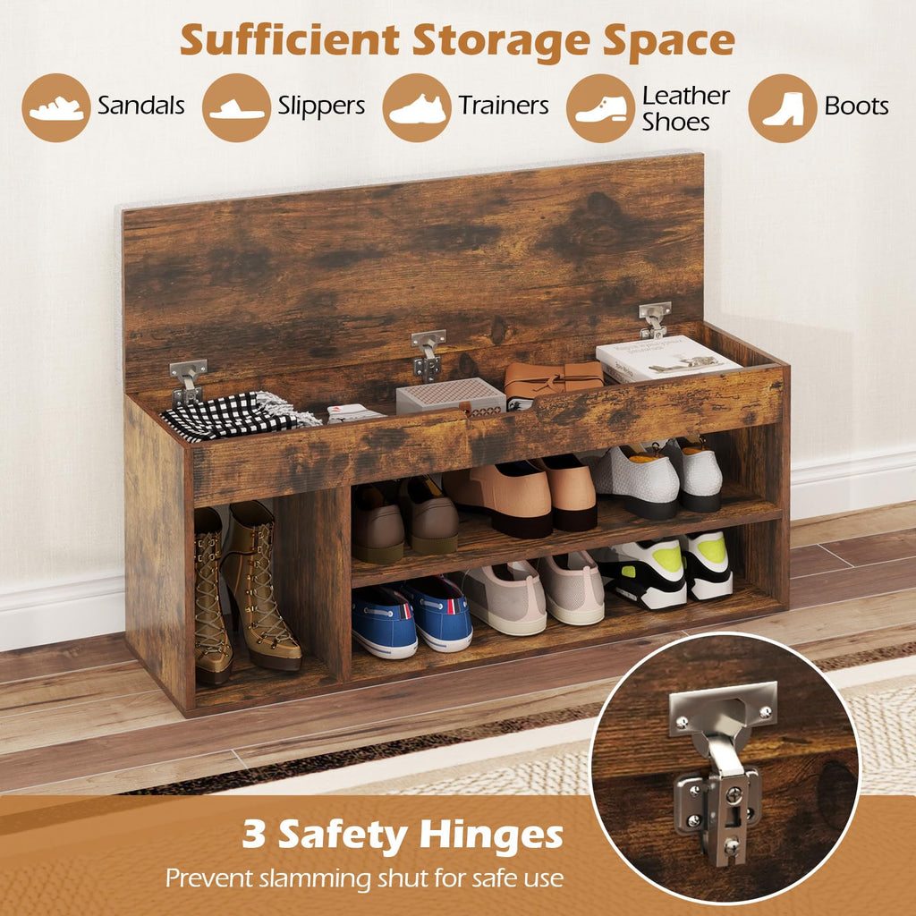 41 Inches Shoe Storage Bench, 3 Tier Shoe Rack Organizer w/Flip-Top & Padded Seat Cushion, Shoes Rack w/Hidden