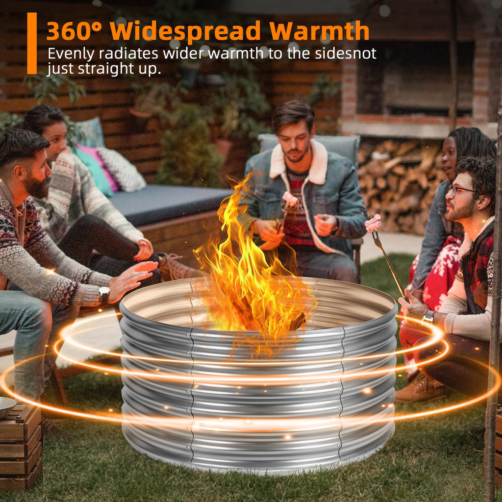 48 inch Fire Pit Ring, 4x4x2FT Galvanized Fire Ring, Wood Burning Fire Pits Ring, Outdoor Fireplace Height 2FT, Round