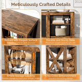 Fireplace TV Stand for up to 80 inch TVs, Farmhouse Entertainment Center with Electric Fireplace Heater & Adjustable Shelves, Fireplace Media Console Table for Living Room, Rustic Brown