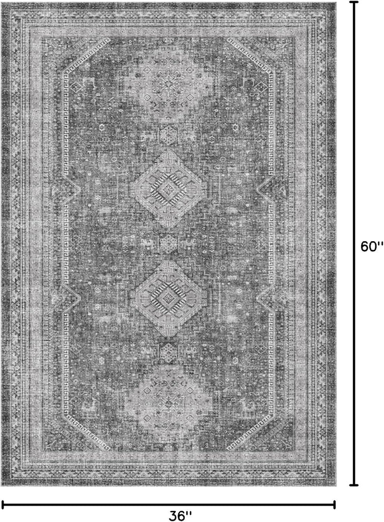 3x5 Vintage Area Rug, Machine Washable, Non Slip & Low Pile Lightweight for Living Room, Entryway, B