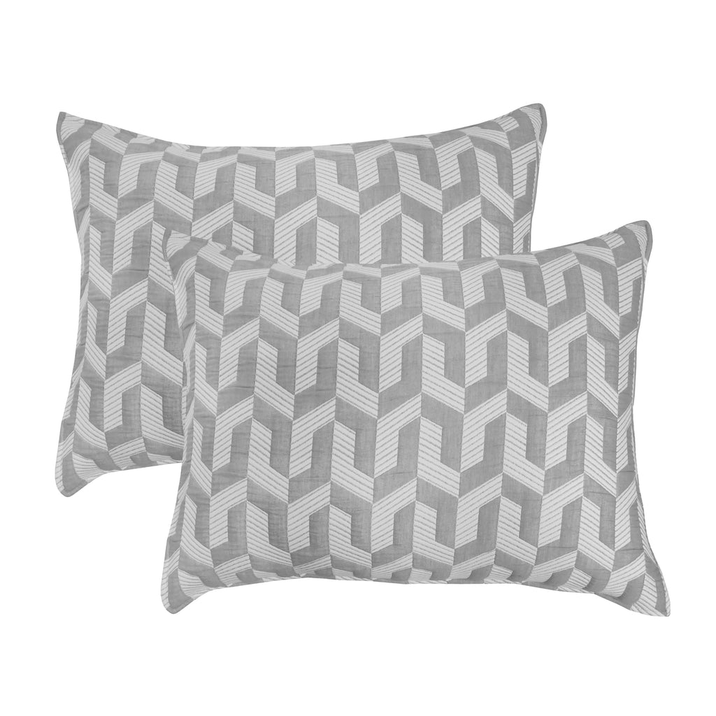 Resort Torino Geo Grey 3-Piece Soft Woven Matelasse Reversible Jacquard Cotton Blend Quilt Set