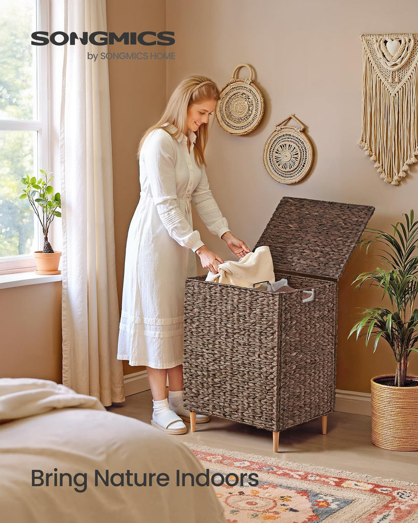 Laundry Hamper With Lid, 130 L Wicker Handwoven Water Hyacinth