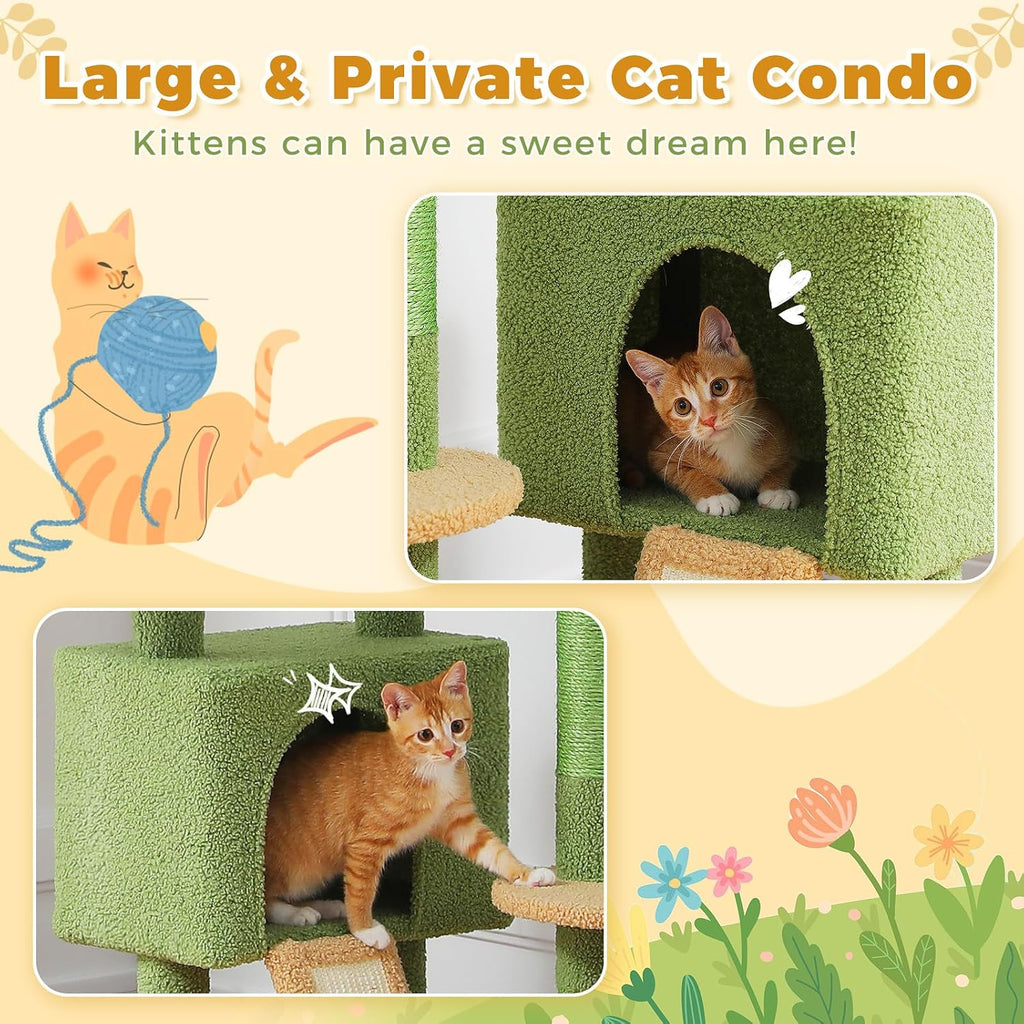 Floor to Ceiling Cat Tree, Height Adjustable 90.5-100.4'', Green