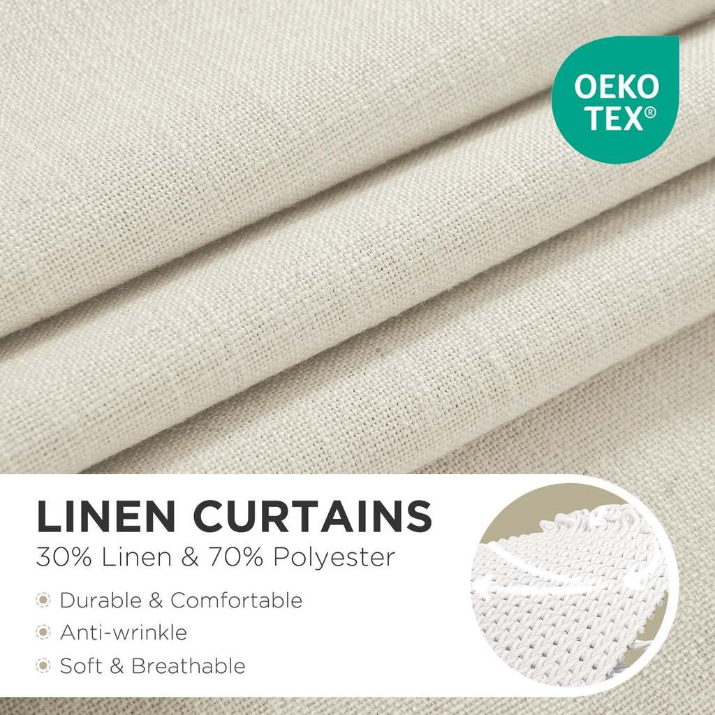 Curtains, 108 Inches Long, 2 Panels Set, Farmhouse Drapes, Semi-Blackout, Linen-Polyester, Ivory on Linen, Rod Pocket