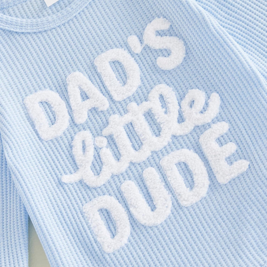 Waffle Knit Baby Boy Clothes Letters Embroidered Romper Pants Set