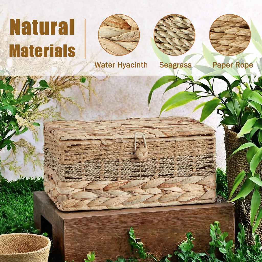 2PCS Wicker Storage Baskets with Lids Decorative Rattan Boxes