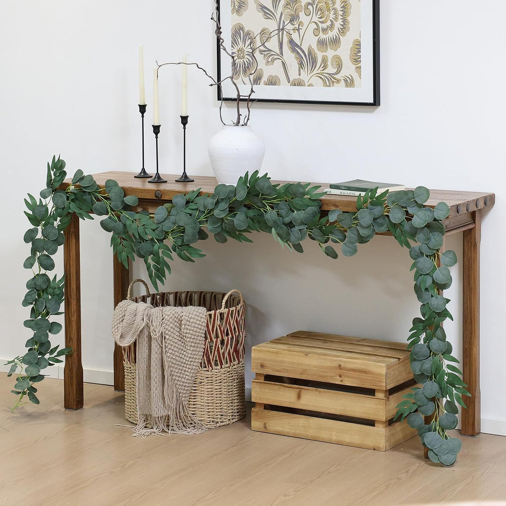 Strands Artificial Vines Eucalyptus Garland 79" Fake Vine with Silk Green Leaves Faux Hanging Plants Greenery - Set of 2