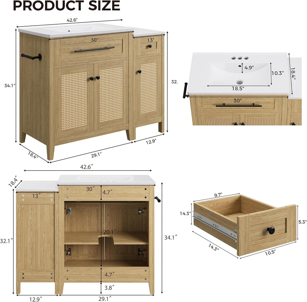 30" Bathroom Vanity with Storage Side Cabinet, Freestanding Bathroom Cabinet with Ceramic Sink, Flip-Down Drawer & Soft Closing Door, Farmhouse A133-B0FF4PLZ6K