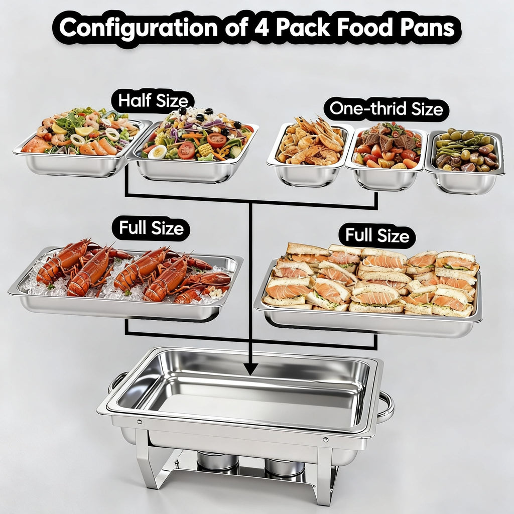 Chafing Dishes for Buffet, 11Qt, 4 Pack, Silver