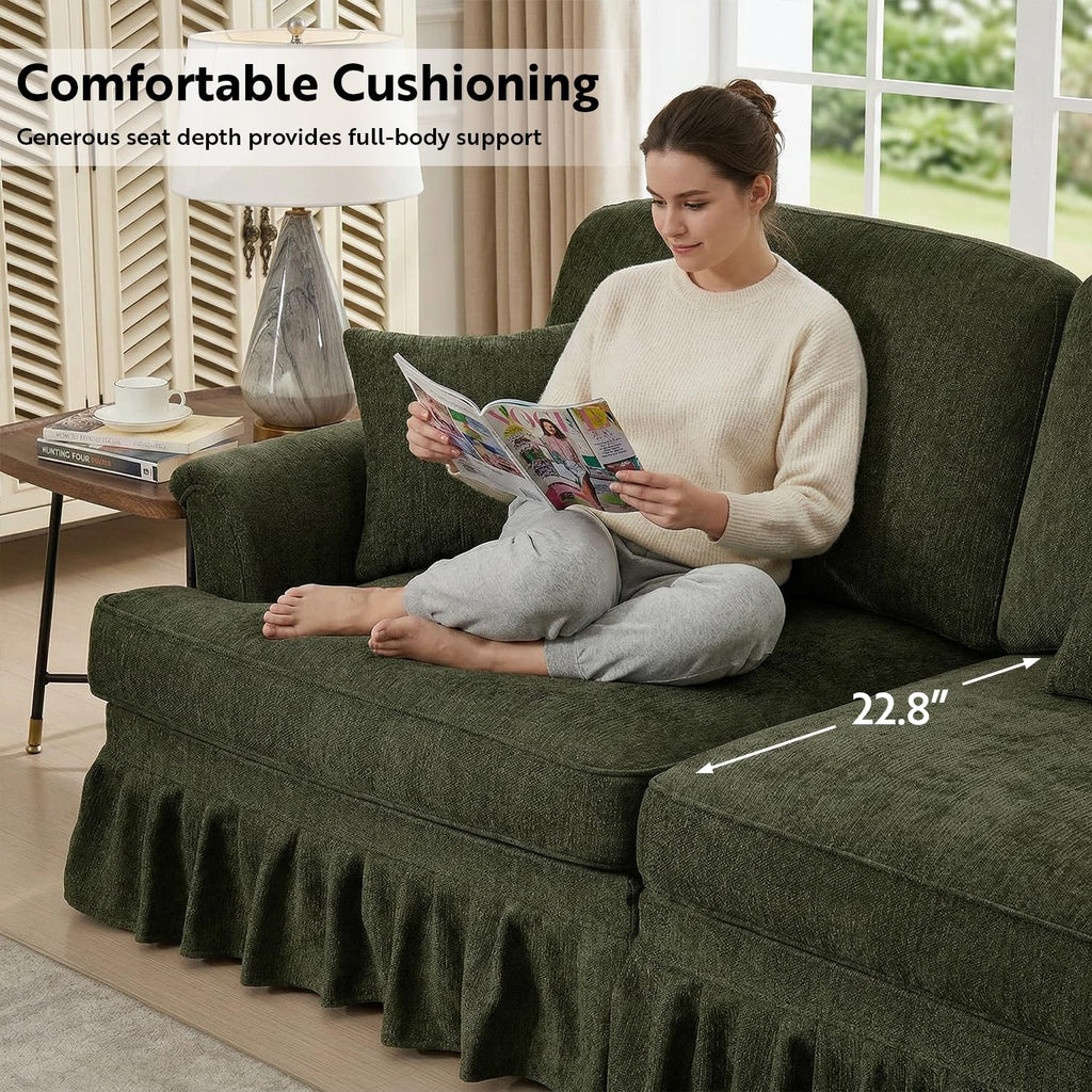Modular Sectional Sofa Couch, Comfy Chenille Sofa with Removable Ruffled Skirt, Flared Armrests, Sturdy Legs