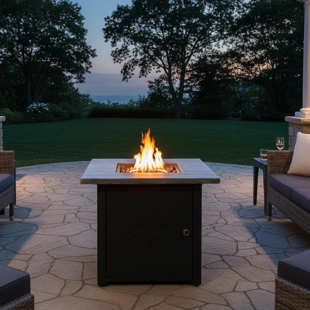 30-Inch Square Propane Fire Pit Table - 40,000 BTU Outdoor Gas Fire Pit Table with Lava Rocks and Weather-Resistant