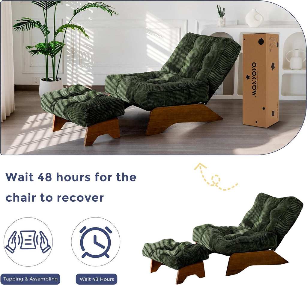 Accent Chair with Ottoman, Lounge Chair with Adjustable Backrest | Tufted Living Room Chair Upholstered Lounge Chair