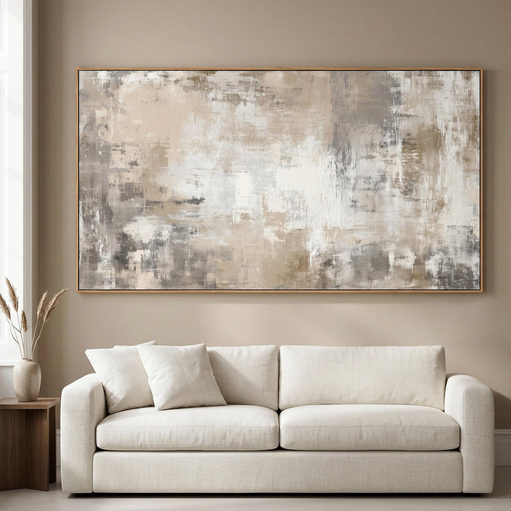 Abstract Canvas Wall Art Neutral Beige Gray Framed 20x40 Inch
