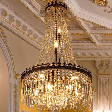 French Empire Crystal Chandeliers,9 Lights Rustic Farmhouse Chandelier,High Ceiling Light Fixture for Entryway,Antique Bronze Chandeliers for Dining Living Room,Foyer,Staircase,24" W x 40'' H