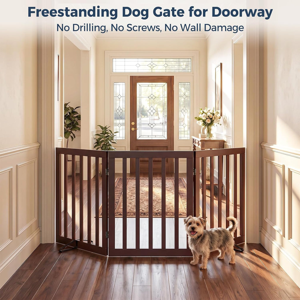 Dog Gate Indoor, Bamboo Freestanding Pet Gate, 24"H, Espresso