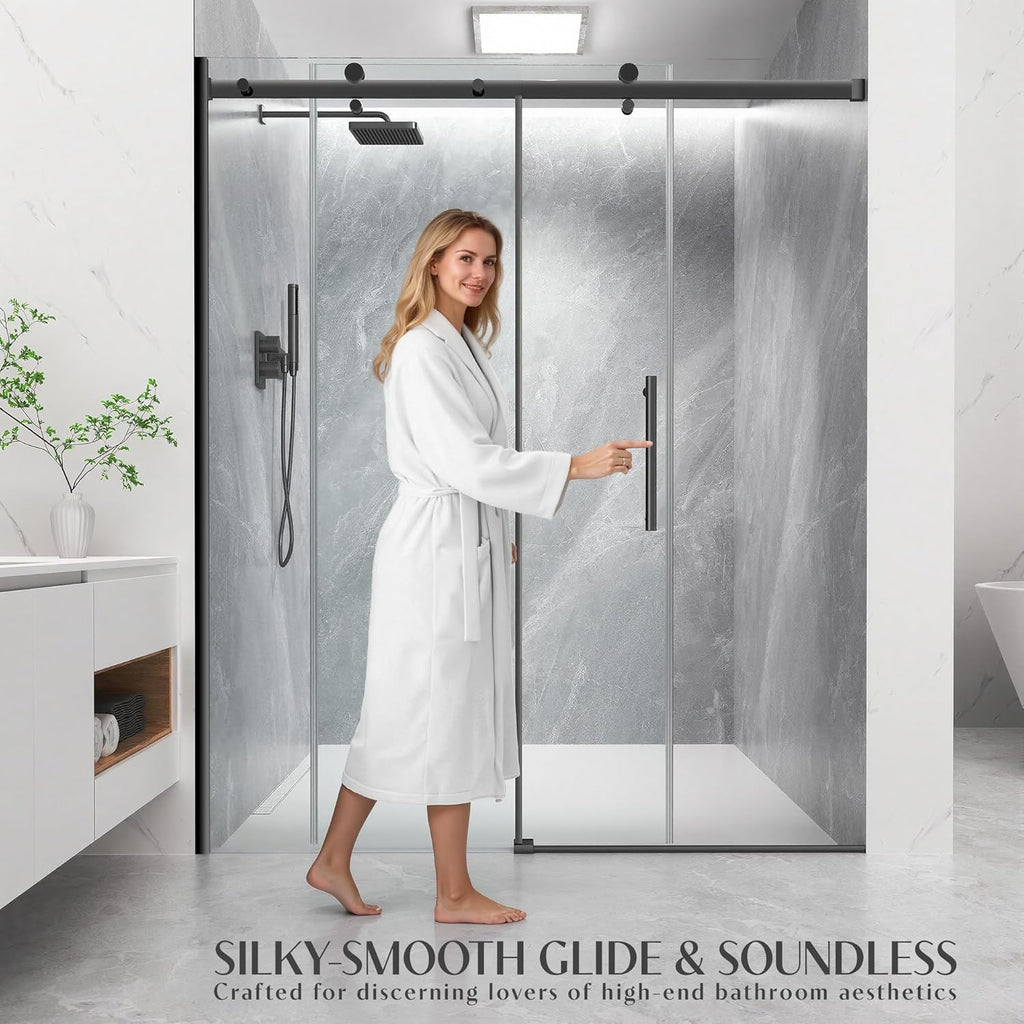 Frameless Shower Door, 56-60" W x 72" H Sliding Glass Shower Door, 5/16" (8mm) SGCC Tempered Glass
