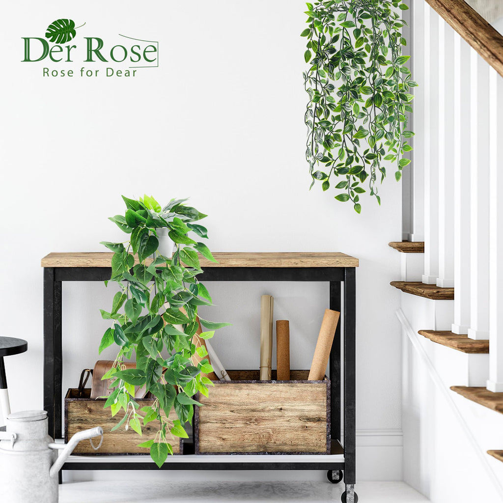 2Pcs Fake Hanging Plants Artificial in White Pots Decor