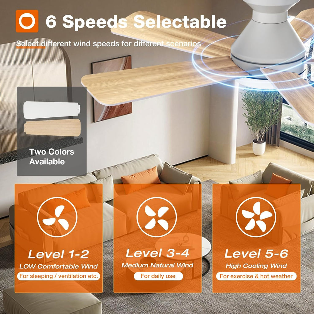 Ceiling Fans with Lights, 42 Inch Low Profile Ceiling Fan with Light And Remote Control, Flush Mount, Reversible, 3CCT, Dimmable, Quiet, White Small Ceiling Fan for Bedroom Indoor/Outdoor Use A103-B0CLNM7VLQ