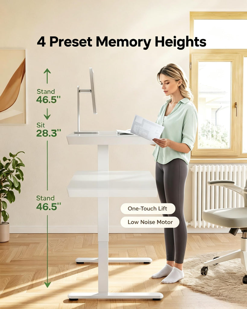 Glass Standing Desk, 55 x 28 Inch Electric Standing Desk, White