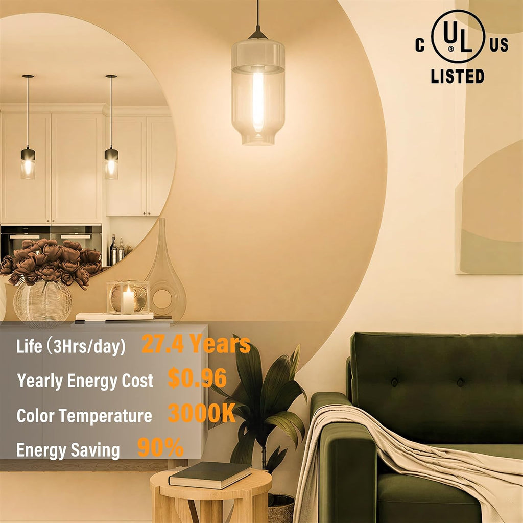3000K Warm White Light Bulbs E26 Base, T10 T9 Edison Bulbs Dimmable 8W, AC 120V 100 Watt Equal Filament
