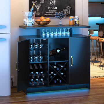 Wine Bar Cabinet with Power Outlet and LED Light