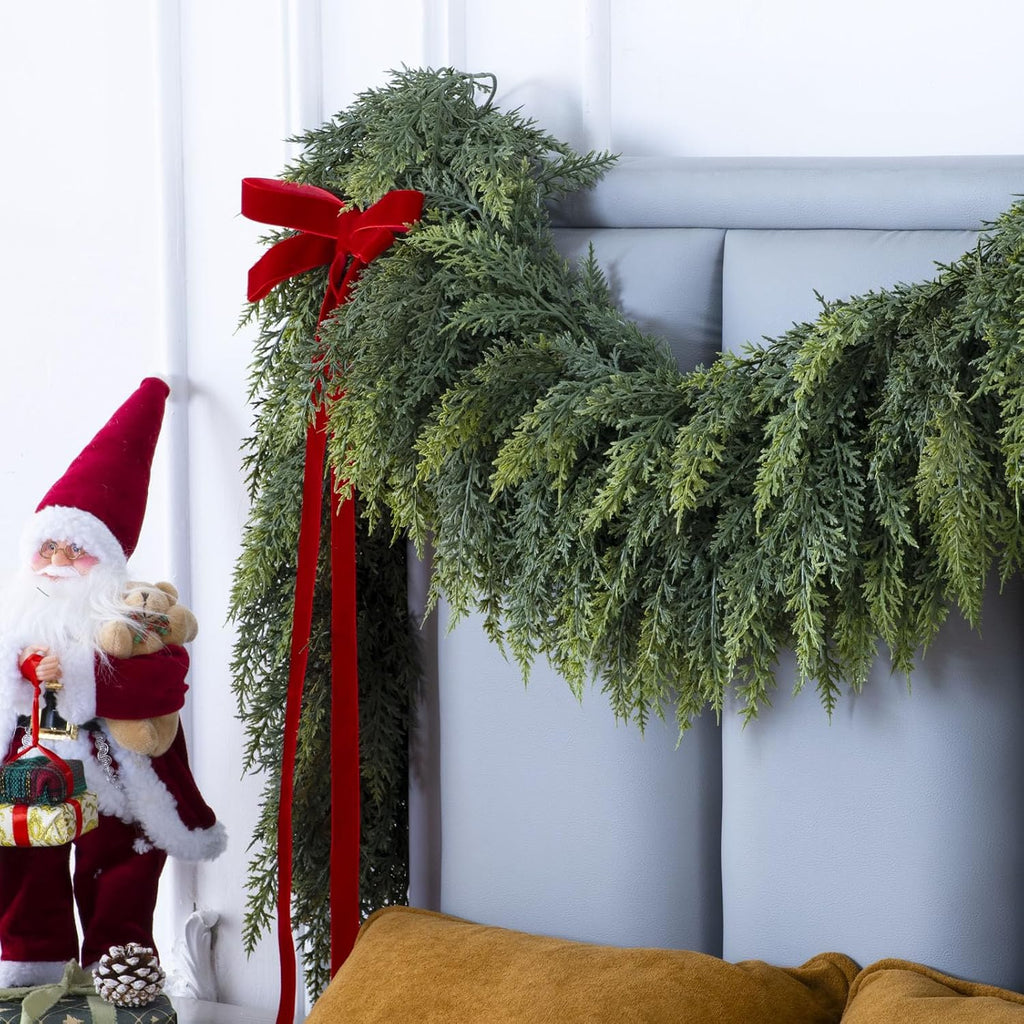 9 Ft Christmas Cedar Garland, Realistic Faux Pine Garlands, Green Artificial Greenery Garland for Winter Home
