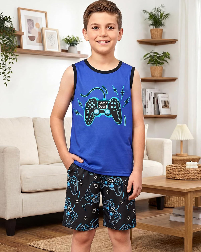 Boys Pajamas Little Big Boys Summer Pajamas Tank Tops & Shorts Cool Pjs Set Kids Sleepwear Outfits