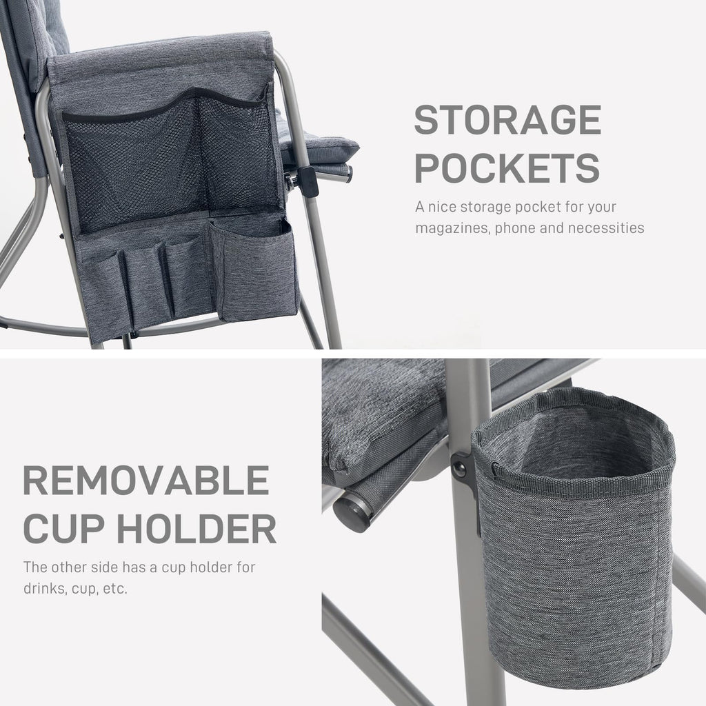 Lightweight Folding Rocking Camping Chair, Padded Portable Rocker Chair, Lawn and Outdoors, Heavy Duty Hard Armchair