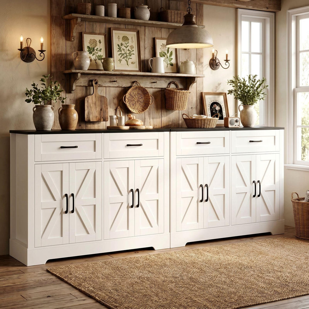 Farmhouse Sideboard Buffet Cabinet with Storage, 47.2"Kitchen Storage Cabinet with Drawers, Coffee Bar with Barn
